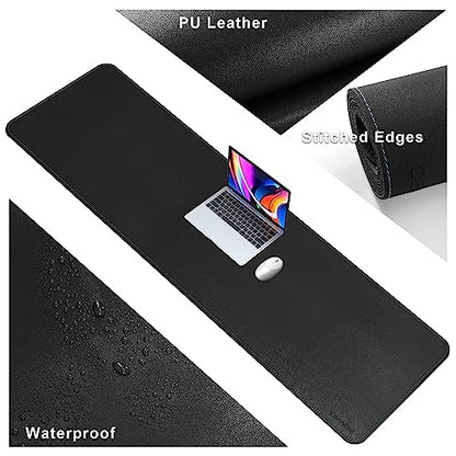 CENNBIE Leather Desk Mat Large, 63" x 19.6" Desk Pad Protector(Black) - color: Black, size: 19.6" x 63"