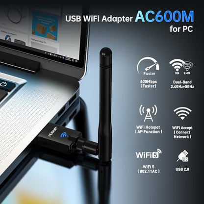 EDUP® USB WiFi Adapter AC600M for Desktop PC, Wireless USB Network Adapters