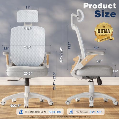 Ergonomic Office Chair, High Back Home Desk Chair with Flip-Up Arms, 3D Headrest, 90-120° Tilt and Wide Cushion Seat, Big and Tall Computer Chairs for Man Woman, Mesh Chair Black Woodgrain - color: Natural Wood