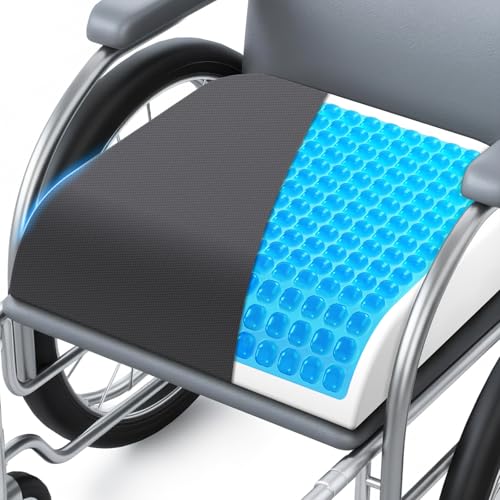 Wheelchair Seat Cushion - Cooling Gel & Memory Foam Office Chair Cushion with Non-Slip Bottom & Washable Cover, Ergonomic Car Seat Pillow for Sciatica, Tailbone, Back Comfort (Grey) - color: Grey