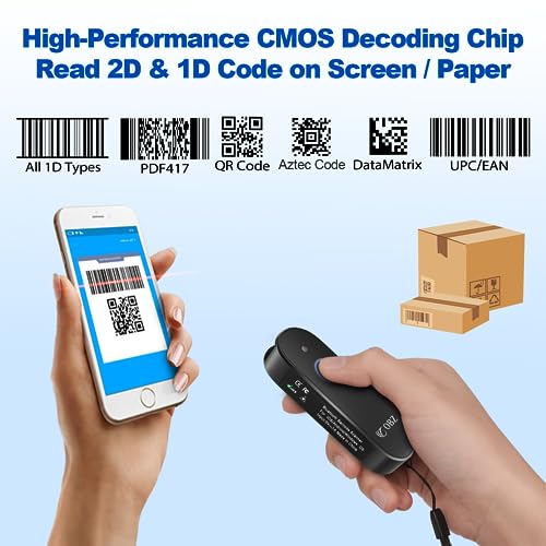 Mini 2D Bluetooth Barcode Scanner 2.4G Wireless Barcode Scanner, 3-in-1 Portable 1D 2D QR Code Scanner Work with iOS Android iPhone iPad Tablet Windows PC POS for Store Warehouse Inventory Library - style: Mini Portable Scanner