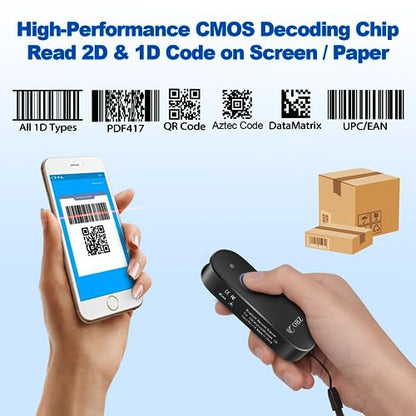 Mini 2D Bluetooth Barcode Scanner 2.4G Wireless Barcode Scanner, 3-in-1 Portable 1D 2D QR Code Scanner Work with iOS Android iPhone iPad Tablet Windows PC POS for Store Warehouse Inventory Library - style: Mini Portable Scanner