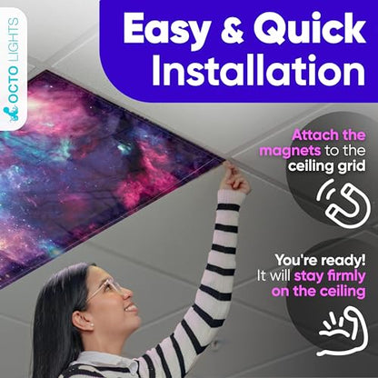 Fluorescent Light Covers for Ceiling Lights Classroom Magnetic Stars 4pk - color: Purple Nebula