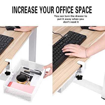 Under Desk Drawer, Clamp on Desk Organizer Hanging Desk Storage Under Table - color: White