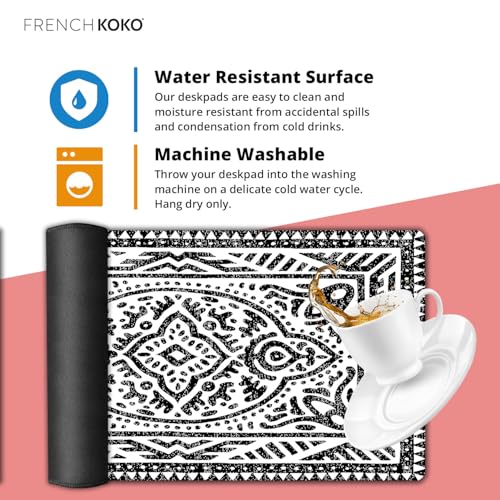 French KOKO Desk Mat, Large Desk Pad Large Mouse Pad Cute Desk Accessories Home Office Essentials XL Desk Mat Desk Pad Keyboard Mouse Desk Pads Computer Cute Women Girls (Black White Rug, 36" x 16.5") - color: Black White Rug, size: 16.5" x 36"