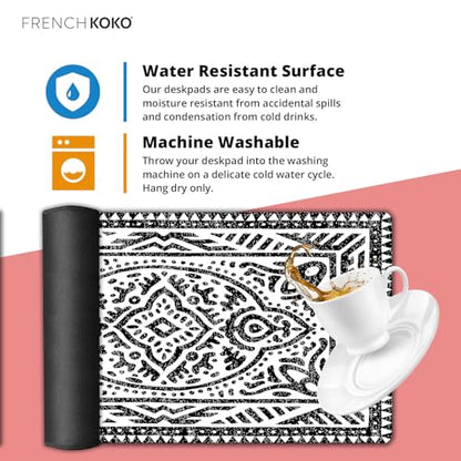 French KOKO Desk Mat, Large Desk Pad Large Mouse Pad Cute Desk Accessories Home Office Essentials XL Desk Mat Desk Pad Keyboard Mouse Desk Pads Computer Cute Women Girls (Black White Rug, 36" x 16.5") - color: Black White Rug, size: 16.5" x 36"