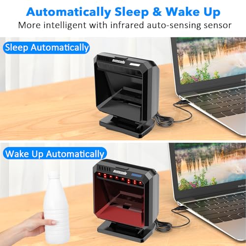 Symcode Automatic Omnidirectional Desktop 2D QR Barcode Scanner, Hands-Free USB Wired Barcode Reader, 1D 2D Bar Code Image Sensing for Warehouse, Supermarket, Retail Store, Bookstore