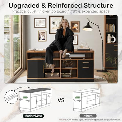 ModernMate 63" Lateral File Cabinet with Lock,2-Drawer Home Office Storage - color: Black Walnut
