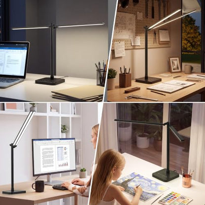 BOHON Desk Lamp for Home Office Dual Head 24W Swing Arm Task Lamp Black - color: Black, size: Large