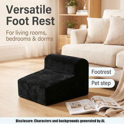 Modern Foam Filled Foot Stool, Soft Lightweight Pouf Ottoman Floor Rest for Living Room, Bedroom, Office Desk, Small Spaces,(Black) - color: Black
