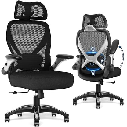 Ergonomic Office Chair, Big and Tall Mesh Chair with Adjustable Lumbar Support, 5D Arms & Wide Seat, 135° Recline Home Desk Computer Chairs for Work Gaming, Heavy Duty,400LBS - Black - color: Black