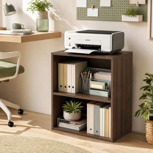 GOFLAME 2 Cube Bookcase, 2-Tier Book Shelf with 5 Position Adjustable Shelf, Wooden Bookshelf, Modern, Small Freestanding Cubby Storage Organizer for Living Room, Home Office, Study (1, Dark Walnut)