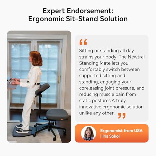 Newtral Standing Desk Chair, Standing Mate Chair for Sit-Stand, Ergonomic Leaning Perch Chair with Anti-Fatigue Mat, Standing Stool, Saddle Chair, Height Adjustable Home Office Posture Seat-MT-L-DG - size: M/L Size (5'8"-6'4")
