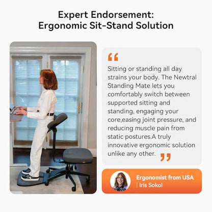 Newtral Standing Desk Chair, Standing Mate Chair for Sit-Stand, Ergonomic Leaning Perch Chair with Anti-Fatigue Mat, Standing Stool, Saddle Chair, Height Adjustable Home Office Posture Seat-MT-L-DG - size: M/L Size (5'8"-6'4")