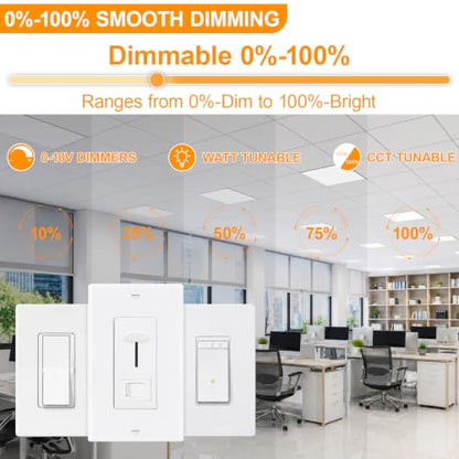 6 Pack 2x2 LED Flat Panel Light Drop Ceiling Office Fixture 5 CCT 3000K-6500K Adjustable & 5 Wattage 15W-20W-30W-40W-50W Selectable, 0-10V Dimmable，Flush Mount Ceiling Light - size: 2x2 6PACKS