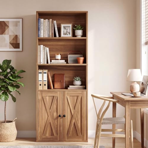 IRONCK Industrial Bookshelves and Bookcases with Doors and Shelves - color: Oak Brown