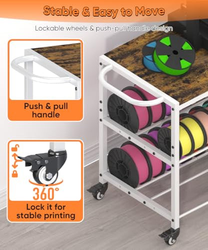 2-Tier 3D Printer Filament Storage Rack with Stand & Wheels, White - color: white, size: 2-tier