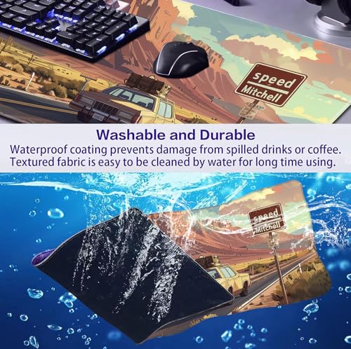 Natural Mountain View Gaming Computer Keyboard Pad, Computer Mouse Pad | Large Extended Mouse Pad; Full Desk Coverage; Waterproof Coating; Stable Anti-Slide Base For Gaming, Office, Study Daily Use - color: Grassland Highway