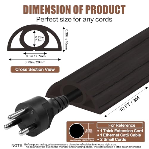 Floor Cord Cover Self Adhesive Cord Hider,10FT Cable Management, Extension Strip Protector for Wires, Prevent Cable Trips for Offices, Gyms, Exhibitions Cavity:0.3"(W) x 0.28"(H) Black Wood - color: Black Wood, size: 0.78" x 10'