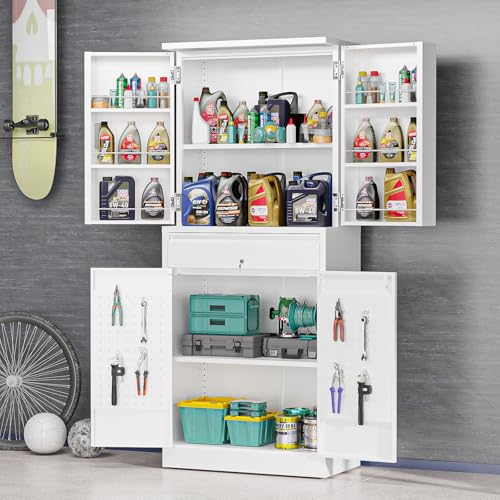 VINGLI Metal Storage Cabinet with 4 Doors & 1 Drawer, 71'' Steel Locking Cabinet with 6 Door Hanging Shelves and Adjustable Shelves for Garage, Warehouse, Home Kitchen, Dining Living Room (White) - color: White, size: 71'' Cabinet (4-Door & 1-Drawer)