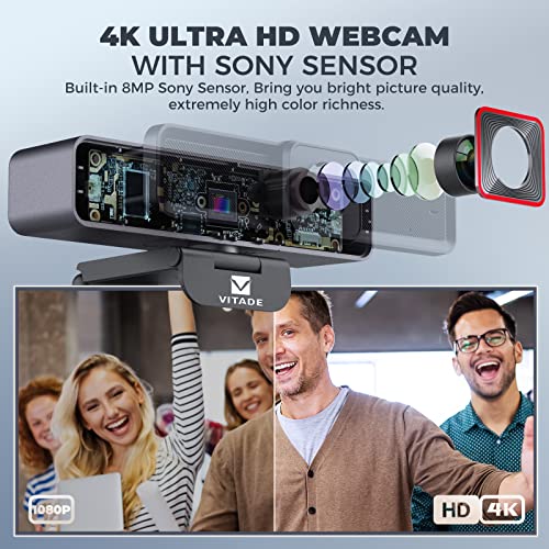 4K Webcam with AI-Powered Framing,Remote Control Web Camera/10X Digital Zoom 4k 30fps Web cam with USB 3.0 HDR/Dual Noise Cancelling Microphones for PC Mac, Streaming, Video Call, Zoom, Skype