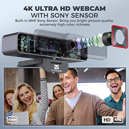 4K Webcam with AI-Powered Framing,Remote Control Web Camera/10X Digital Zoom 4k 30fps Web cam with USB 3.0 HDR/Dual Noise Cancelling Microphones for PC Mac, Streaming, Video Call, Zoom, Skype