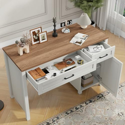 Vabches Farmhouse 47" Executive Desk with Storage Cabinet, Unique White - color: Unique White, size: 47" W