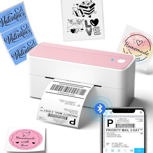 Phomemo Bluetooth Thermal Label Printer, 241BT 4X6 Shipping Label Printer | Wireless Label Printer for Small Business and Shipping Package, Compatible with iPhone, Android, Shopify, Amazon, USPS, Pink - color: Pink