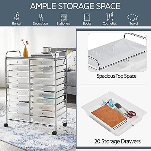 Yaheetech 20-Drawer Rolling Storage Cart on Wheels, Craft Organizer, White - color: White, style: 20 Drawers