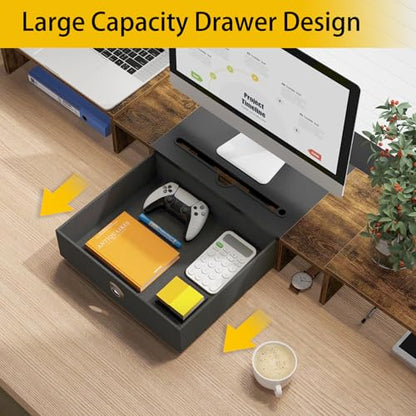 WESTREE Triple Dual Monitor Stand Riser with Drawer,Extra Large Adjustable for 2~3 Monitors,Solt for Phone & Tablet, Desktop Organizer Stand for Computer,Laptop,Printer,TV - size: Large-brown