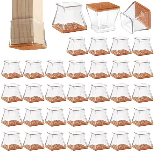 CHUNZEXI 36 Pack Square Chair Leg Floor Protectors for Hardwood Floors, Silicone Felt Covers Pads Caps, Protect Wood Furniture Feet Floors Noise Reduce and Scratch (Square Small) - color: Clear-36pack, size: Square S