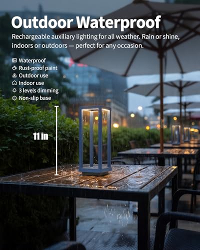 PUSU Cordless Waterproof Table Lamps Set of 2, Blue LED Outdoor Desk Lamp | Rechargeable 4000mAh Battery Operated, 2700K 3-Level Dimmable, Portable Lighting for Patio, Camping, Bedroom, Night Light - color: Matte Blue (2 Pack)