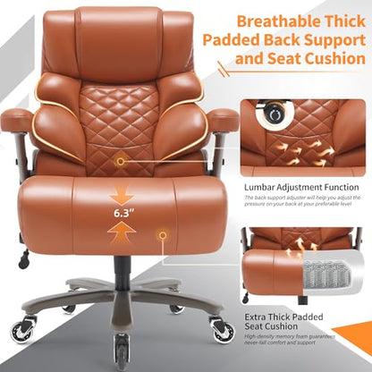 VUZI 700lbs Big and Tall Office Chair, Large Executive Leather Desk Chair - color: Gold Brown