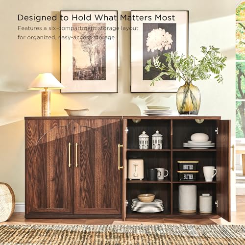 ACCOHOHO Arched Door Sideboard Buffet Cabinet Set of 3, Brown | Modular, Multi-Compartment Storage, Adjustable Shelf, Soft Close Hinges, Freestanding, for Dining Room, Living Room - color: Brown