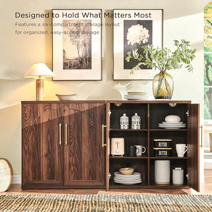 ACCOHOHO Arched Door Sideboard Buffet Cabinet Set of 3, Brown | Modular, Multi-Compartment Storage, Adjustable Shelf, Soft Close Hinges, Freestanding, for Dining Room, Living Room - color: Brown