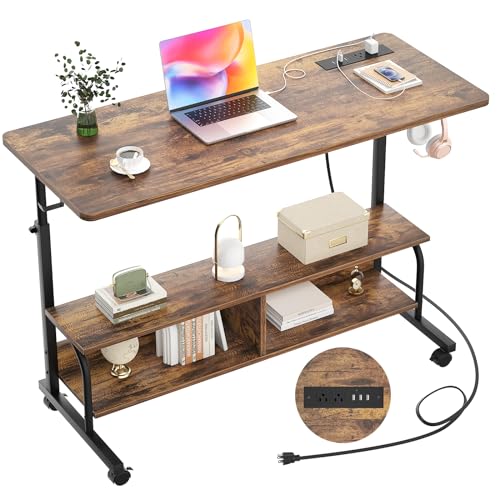 Armocity 47" Rolling Standing Desk with Charging Station for Couch Bed - color: Rustic Brown, size: 47''