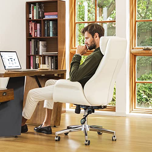 Glitzhome Modern Executive Home High-Back Office Chair - Leather Adjustable Swivel Desk Chair with Armrest(Cream) - color: Cream