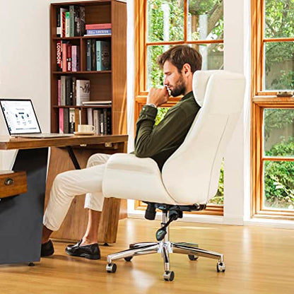 Glitzhome Modern Executive Home High-Back Office Chair - Leather Adjustable Swivel Desk Chair with Armrest(Cream) - color: Cream