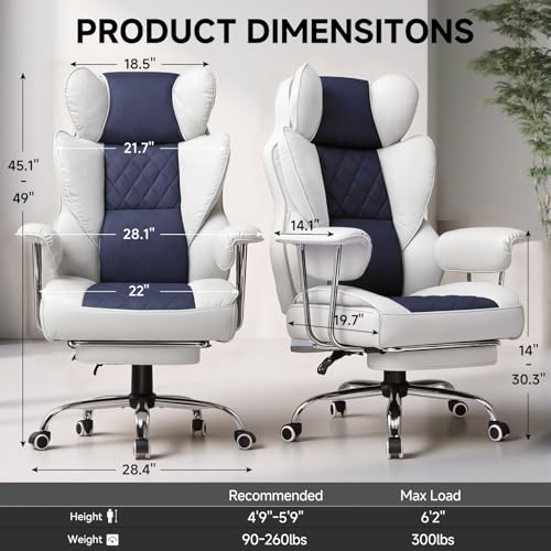 GTPLAYER Gaming Chair,Office Chair with Pocket Spring Lumbar Support, Ergonomic Comfortable Wide Office Desk Computer Chair with Outward Fixed Soft Armrests and Footrest (Fabric, Light Blue & White) - color: Light Blue White