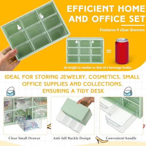 Wenqik 2 Pcs Mini Storage Drawers with 9 Clear Drawers,Green - color: Green