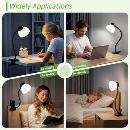 Desk Lamps for Home Office,Small LED Reading Lamp,5000K Eye-Care Desk Light | Clip On Desks Lamps for College Dorm, Kids Desk, Bed Headboard, Flexible Gooseneck, Compact Small Table Lamp - color: Matte Black