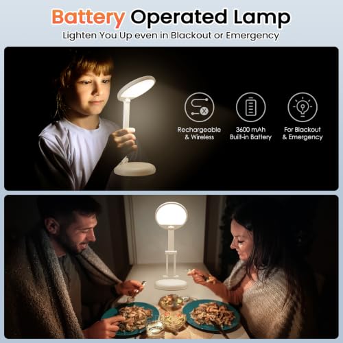 One Fire Rechargeable Table Lamp, 3600mAh Battery Operated Lamp Desk Lamp - color: White