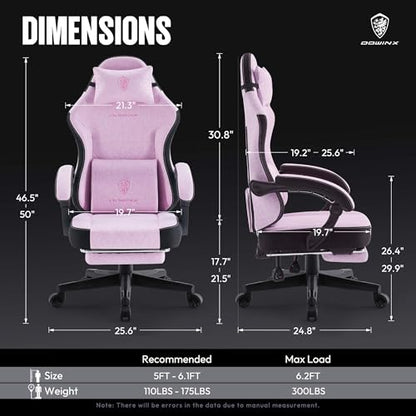 Dowinx Gaming Chair Fabric with Pocket Spring Cushion, High Back Ergonomic Computer Chair with Footrest for Adults, Massage Lumbar Support Swivel Game Chair for Office Gaming 300LBS, Pink - color: Pink