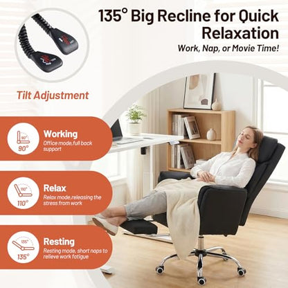 Big and Tall Office Chair, Ergonomic Computer Desk Chair with Footrest, Wide Seat Reclining Gaming Chair, Flip Armrests for Cross Legged Sitting, Heavy Duty Support up to 400LBS, PU, Black - color: Black