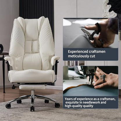 EXCEBET Big and Tall Office Chair 400lbs Wide Seat, Leather High Back Executive Office Chairs with Foot Rest, Ergonomic Lumbar Support for Lower Back Pain Relief (White) - color: Pure White