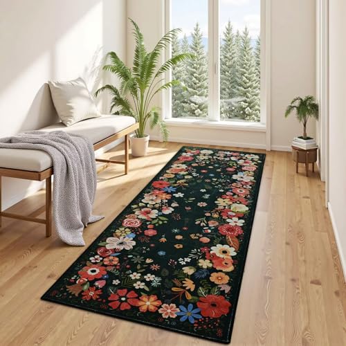Vasofe 2x6 Runner Rug for Bedroom, Black Washable Rugs for Kitchen, Hallway - color: Black, size: 2' x 6' (Rectangular)