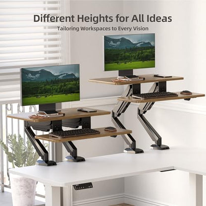 Claiks 24-Inch Sit-Stand Workstation，Innovative Space-Saving Height-Adjustable Ergonomic Desk Converter with Wide Keyboard Tray，Dual Fixation and Flexible Rotation Function, Rustic Brown - color: White, size: 24 inch