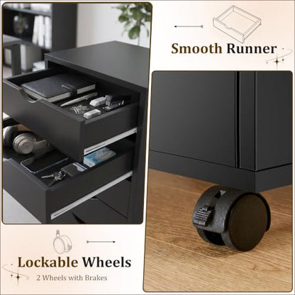5 Drawer File Cabinet with Wheels, Under Desk Storage Drawers, Black - color: Black, size: 15.75"D x 18.74"W x 25.39"H(5 Drawers)
