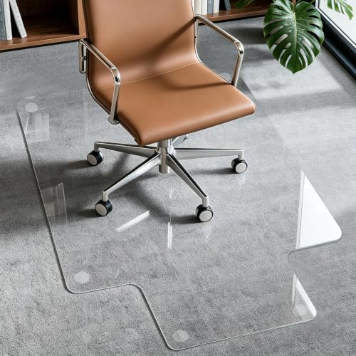 Tempered Glass Chair Mat with Lip, 36" x 47" Heavy Duty Office Chair Mat for Carpet & Hardwood Floors, Clear Floor Protector for Rolling Chairs, Supports up to 1200 lbs, 12 Anti-Slip Pads