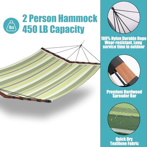 TegerDeger 12FT 2 Person Hammock V Shaped Spreader Bar -Tender Green Stripe - color: Tender Green Stripes